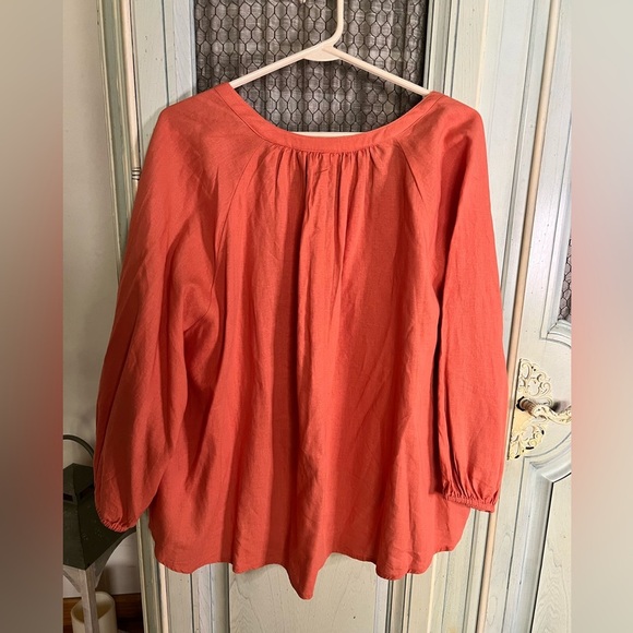 a new day Linen Blend Loose Flowy Hi-Low Balloon Sleeve Top Coral Size Large - Picture 3 of 4